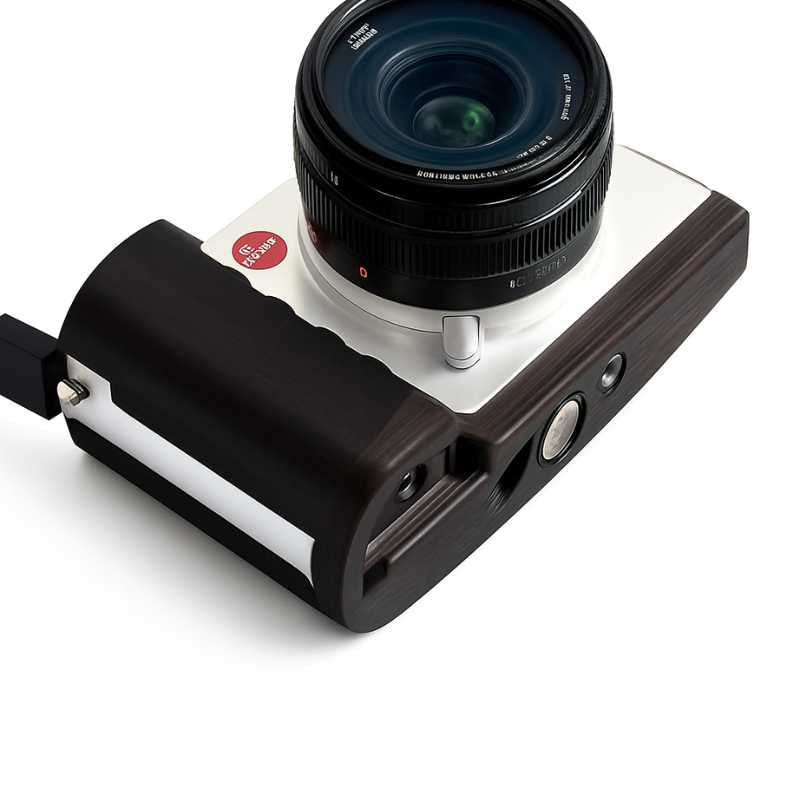 Camera with a wooden grip on a white background