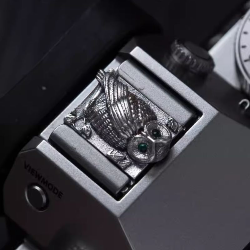 S925 Sterling Silver "Owl" Shutter Button & Hot Shoe Cover Set – Handmade for Fujifilm, Leica, & More