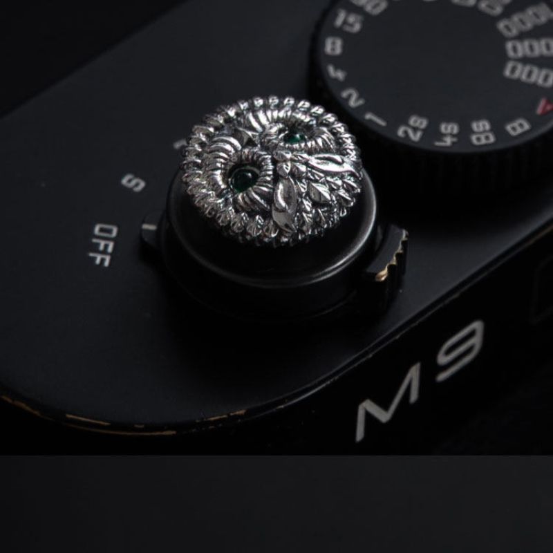 S925 Sterling Silver "Owl" Shutter Button & Hot Shoe Cover Set – Handmade for Fujifilm, Leica, & More