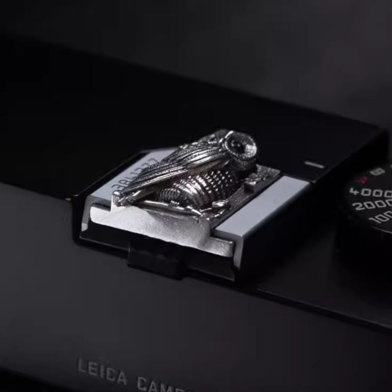 S925 Sterling Silver "Owl" Shutter Button & Hot Shoe Cover Set – Handmade for Fujifilm, Leica, & More