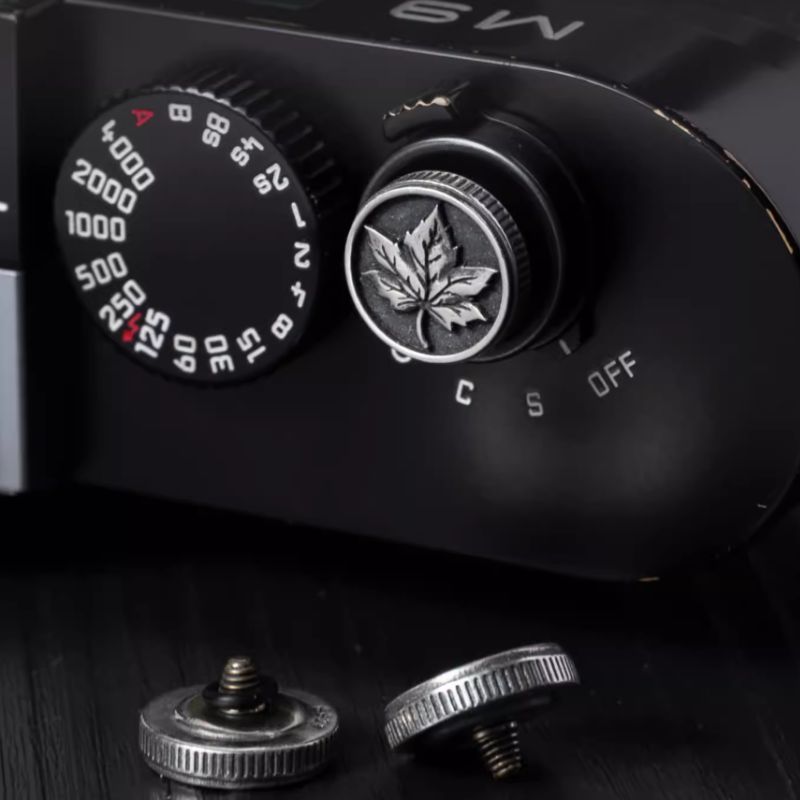 S925 Sterling Silver "Maple Leaf" Canadian Style Shutter Button & Hot Shoe Cover Set