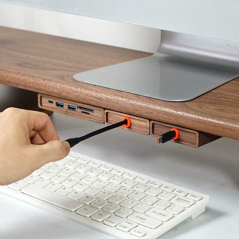 Wood Telescopic Retractable Data Cable Charging Cable For Desk iWoodStore