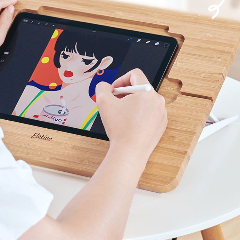 Adjustable Bamboo iPad Stand - iWoodStore