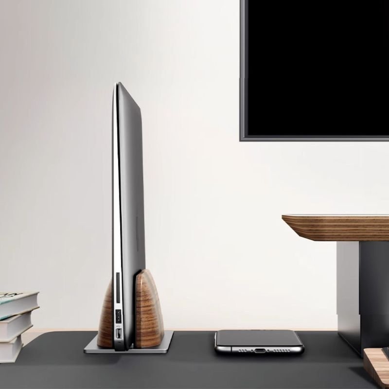 Adjustable Vertical MacBook Stand with Metal Base - iWoodStore