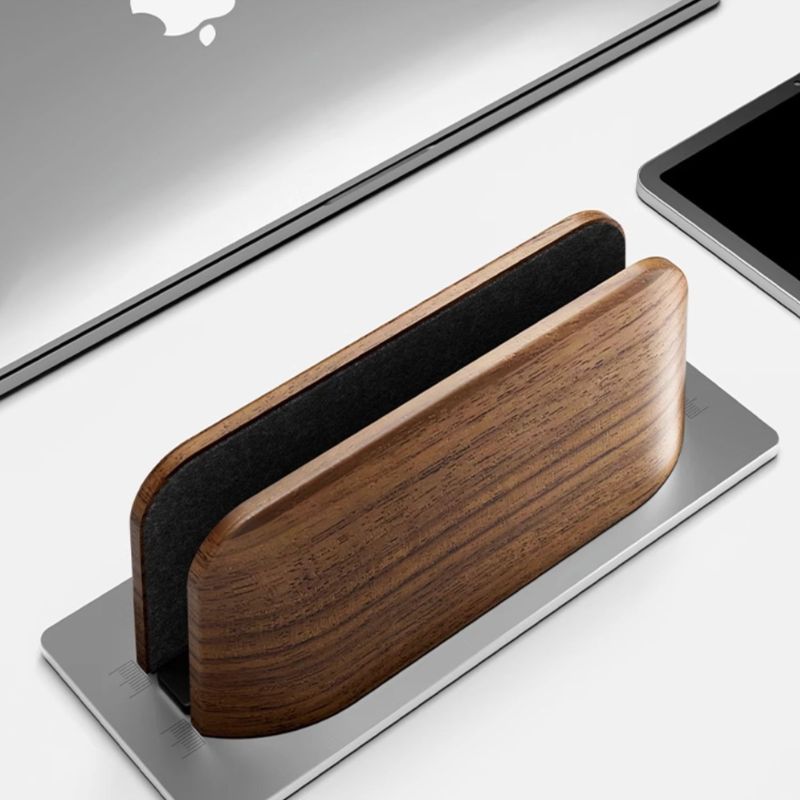Adjustable Vertical MacBook Stand with Metal Base - iWoodStore