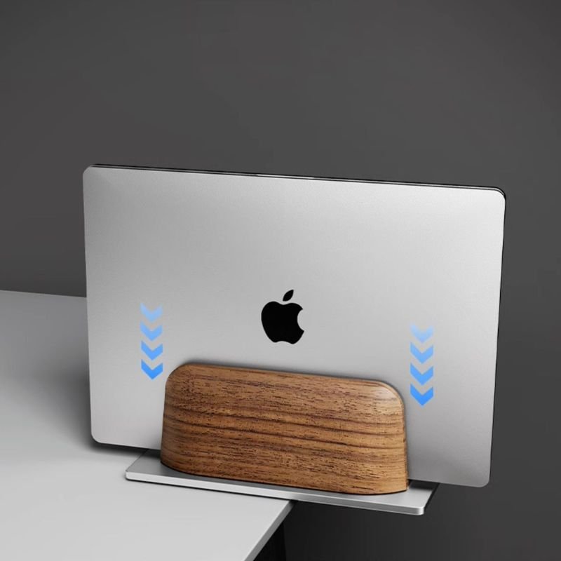 Adjustable Vertical MacBook Stand with Metal Base - iWoodStore