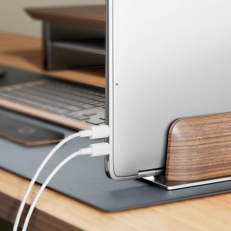 Adjustable Vertical MacBook Stand with Metal Base - iWoodStore