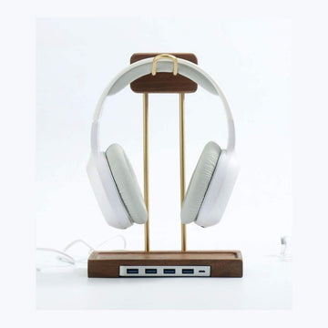 Stylish Earphone Stand with USB Ports - iWoodStore