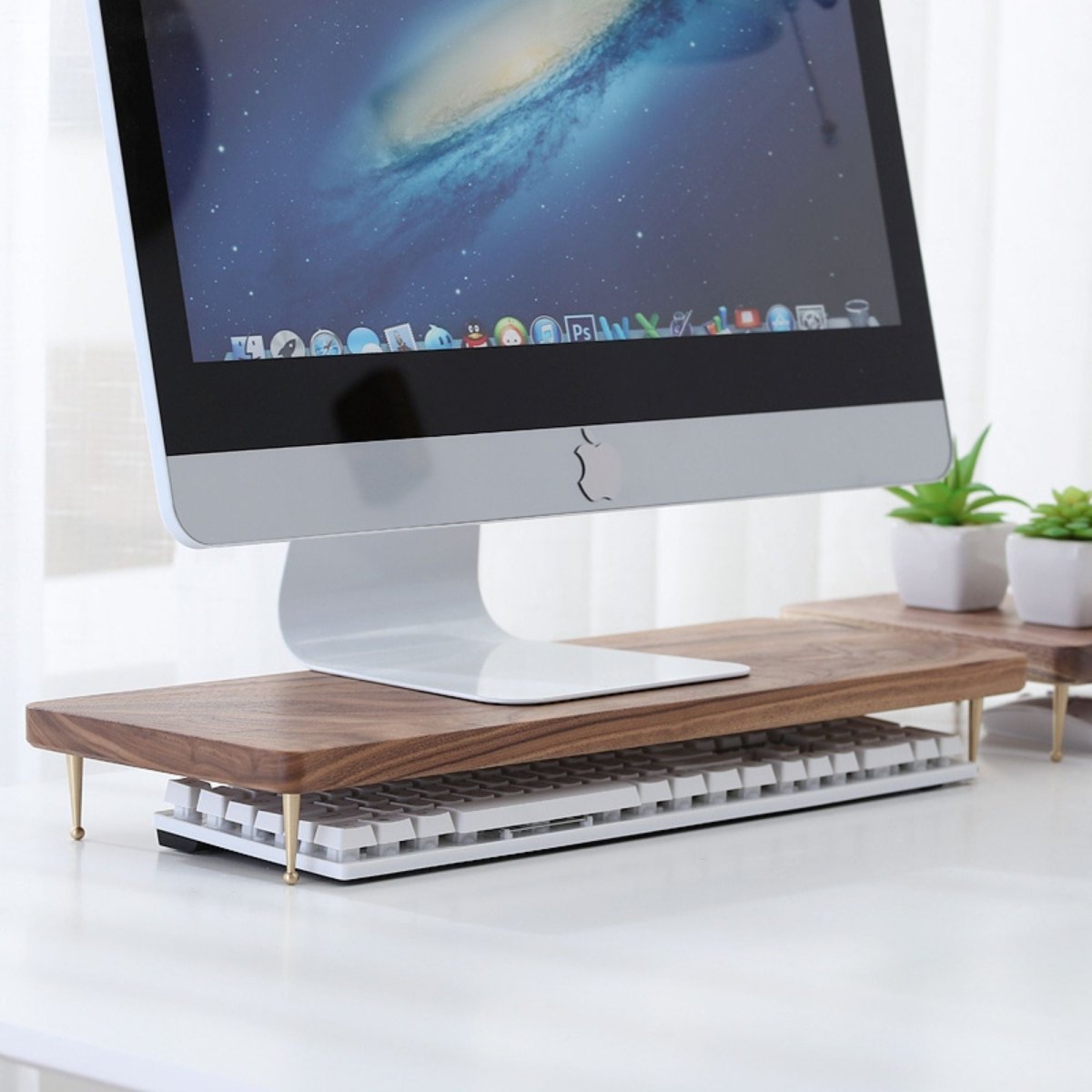Walnut Monitor Holder with USB Ports - iWoodStore