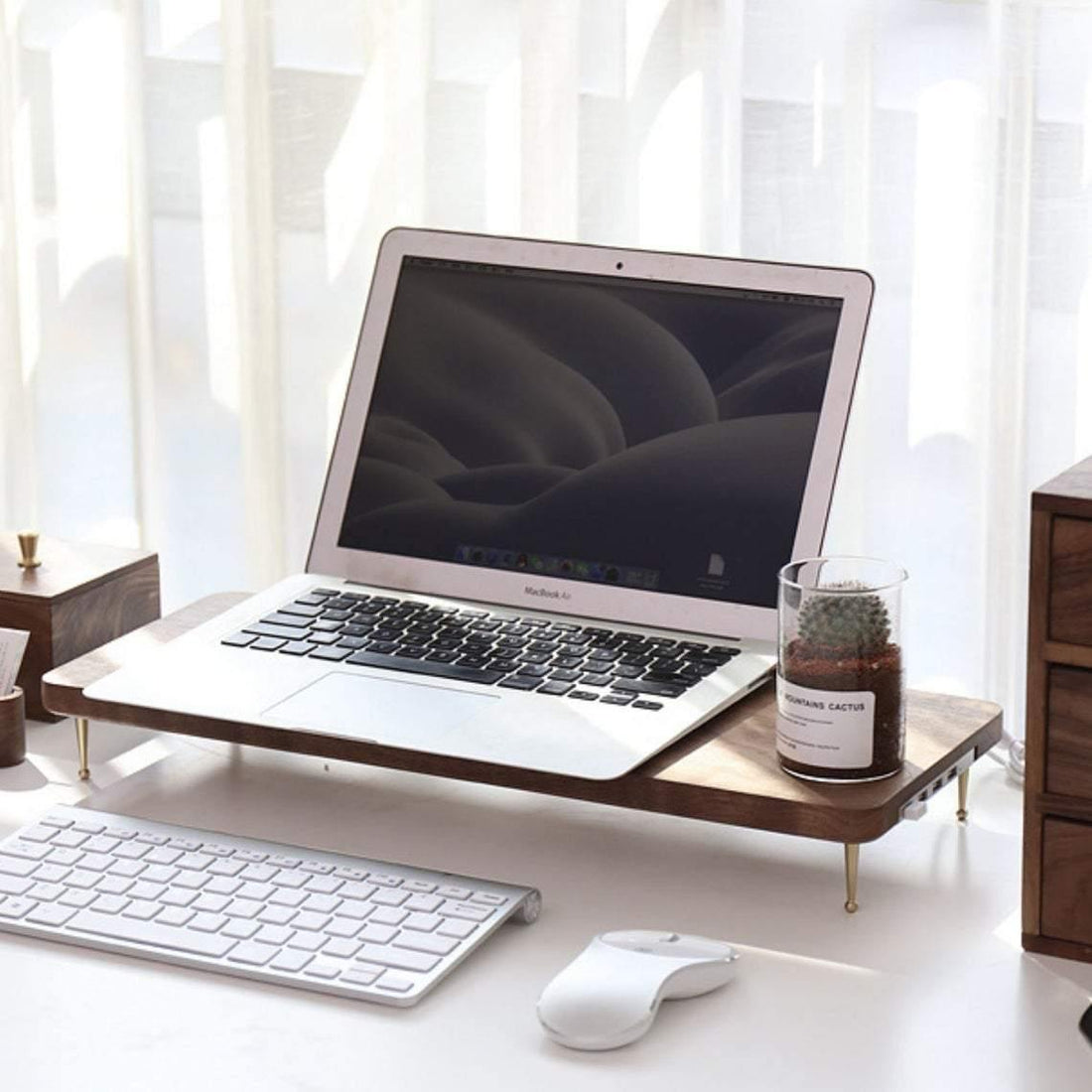 Walnut Monitor Holder with USB Ports - iWoodStore