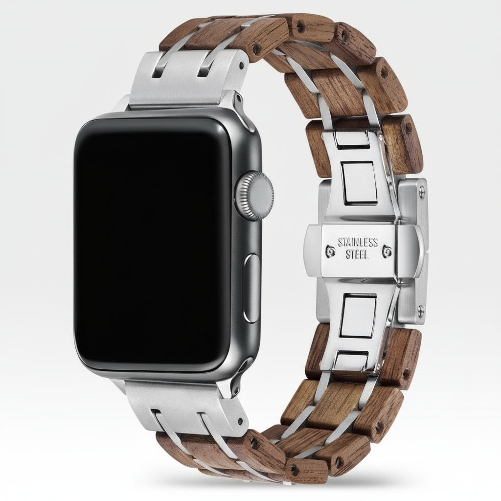 Walnut Silver Apple Watch Band - iWoodStore