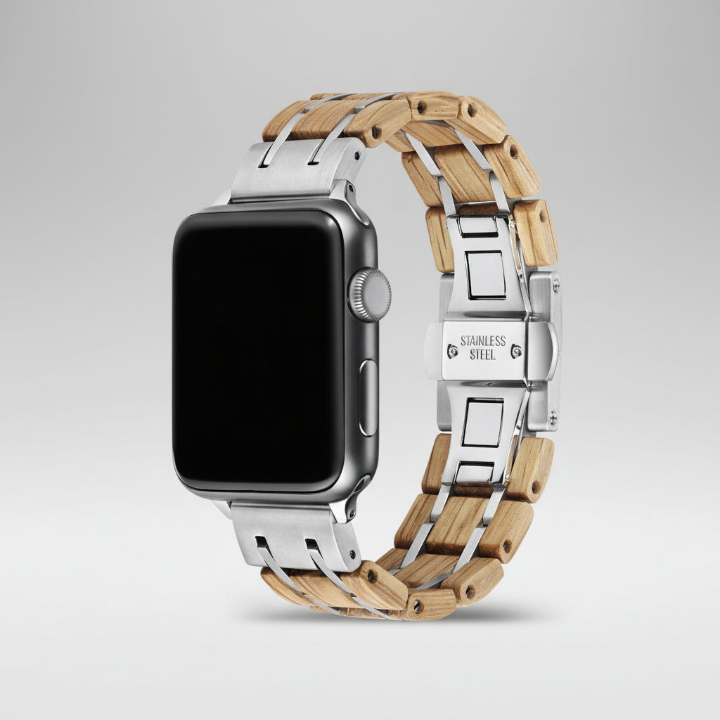 White Oak Silver Apple Watch Band - iWoodStore