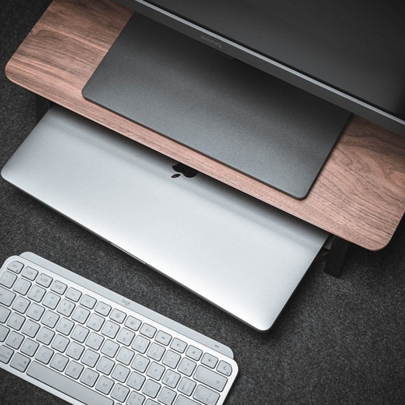 Wooden Monitor Stand with Laptop Shelf - iWoodStore